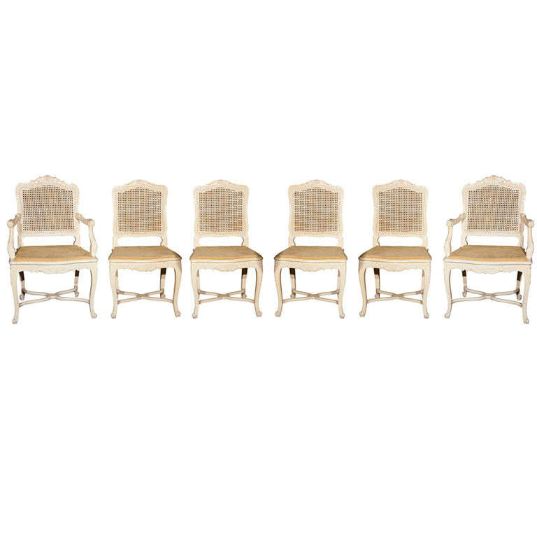 Set of Six French Louis XV Style Dining Chairs by Jansen