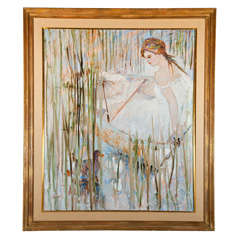 Vintage Oil on Canvas signed Jennifer Ross "Duck Pond"