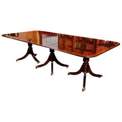 Vintage English Mahogany Triple Pedistal Dining Table