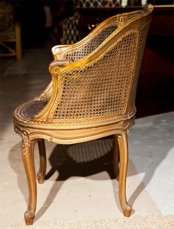 Mid-20th Century Pair of Caned Bergere Chairs by Jansen