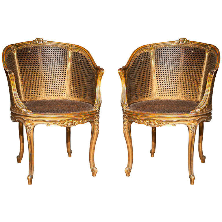 Pair of Caned Bergere Chairs by Jansen