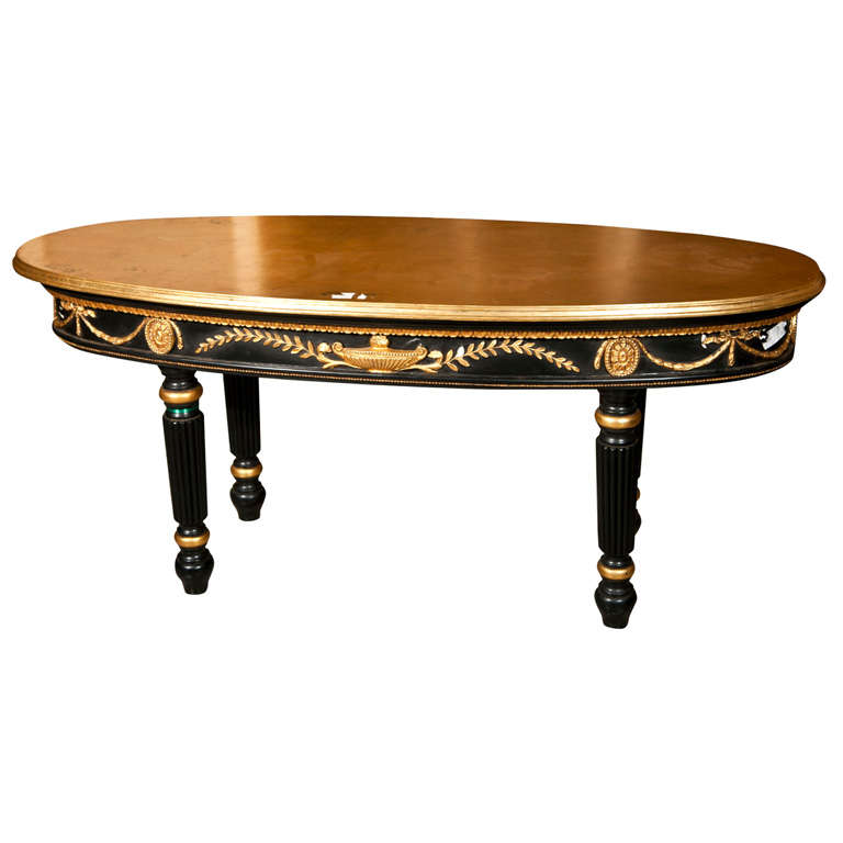 Oval Shaped Ebony Painted and Etched Glass Coffee Table at 1stdibs