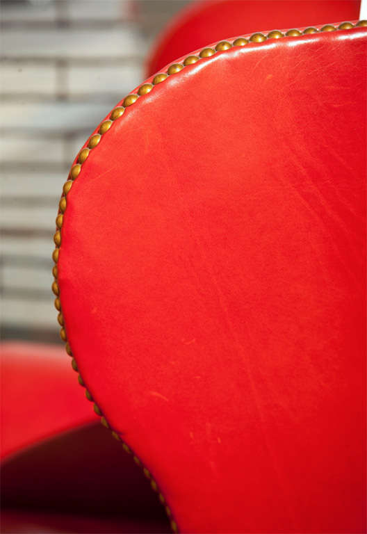 Pair of Red Leather Wing Chairs at 1stDibs