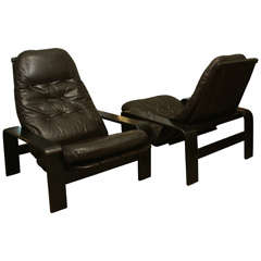 Pair of Bent Wood and Leather Reclining Chairs