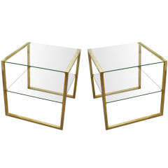 Pair of Brass and Chrome End Tables