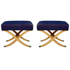 A Pair of 1940s-50s Stainwood Upholstered Benches of X-Form