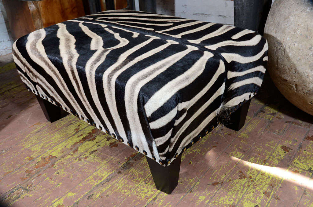 Trophy Grade Zebra Hide Ottoman