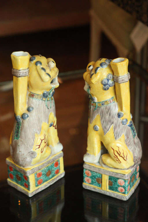 A Pair of Chinese Polychrome Decorated Seated Foo Dogs, 20th c. 2