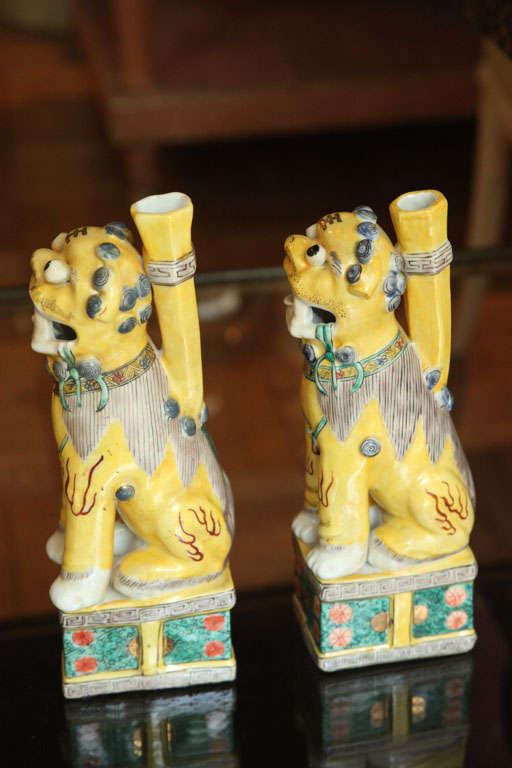A Pair of Chinese Polychrome Decorated Seated Foo Dogs, 20th c. 5