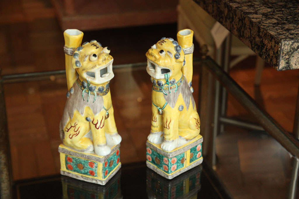 A Pair of Chinese Polychrome Decorated Seated Foo Dogs, Mid-20th Century