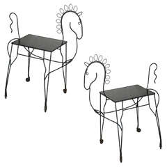 A Pair of 1960s John Risley Horse Form Wrought Iron Tables