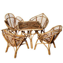 1950s Set of Playing Card Motif Rattan Chairs and Card Table