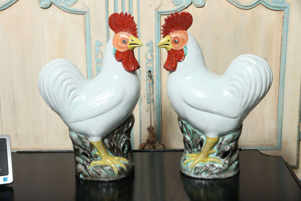 A Pair of Chinese Export Porcelain Roosters, Mid-20th Century
