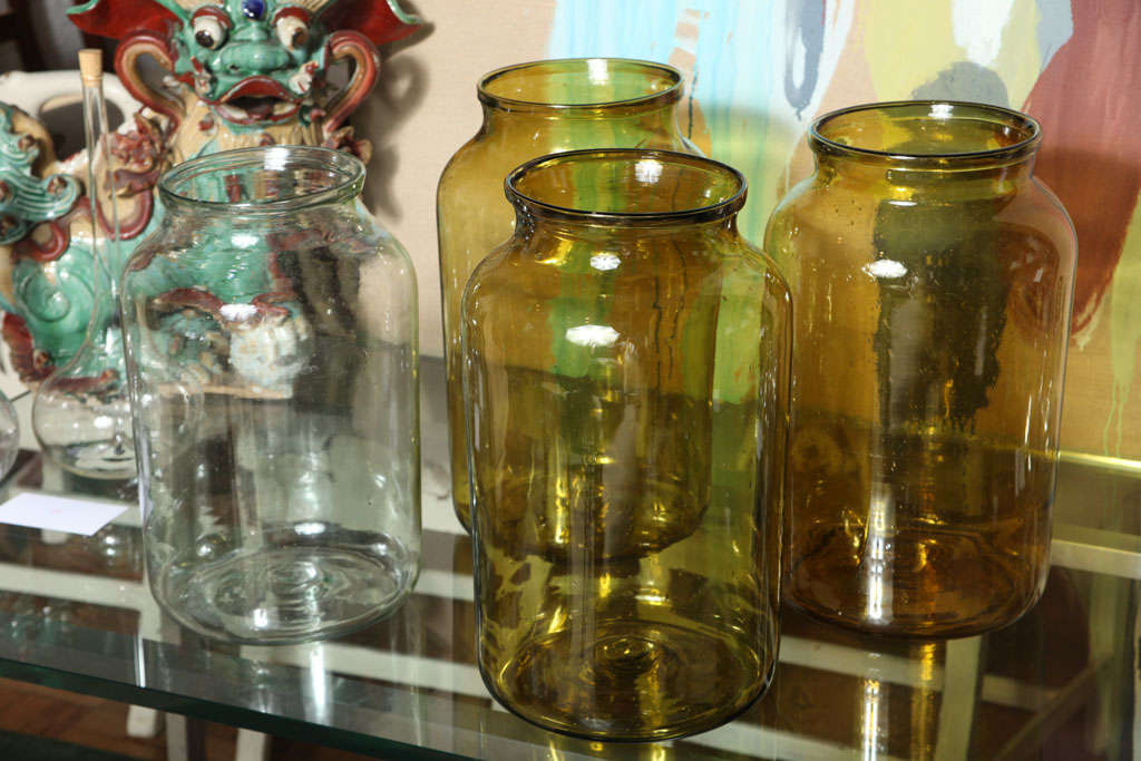 French Four Citrine and Clear Glass Storage Jars, France c. 1920 For Sale