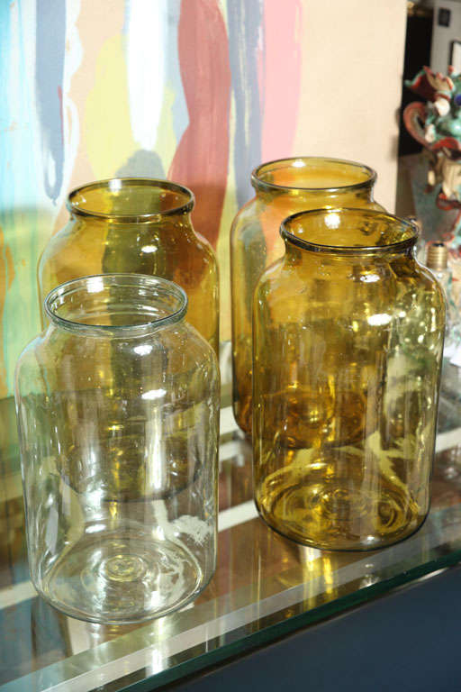 Four Citrine and Clear Glass Storage Jars, France c. 1920 For Sale 1