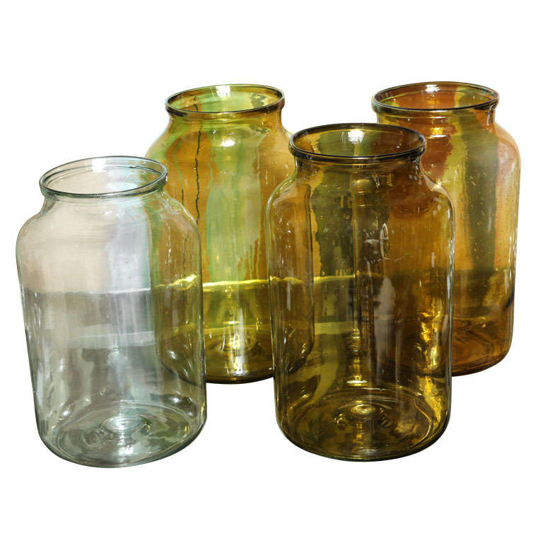 Four Citrine and Clear Glass Storage Jars, France c. 1920 For Sale