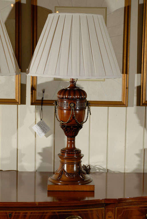 Very handsome classic pair of Carved Wooden Urns as Lamps (Includes 2 - 18