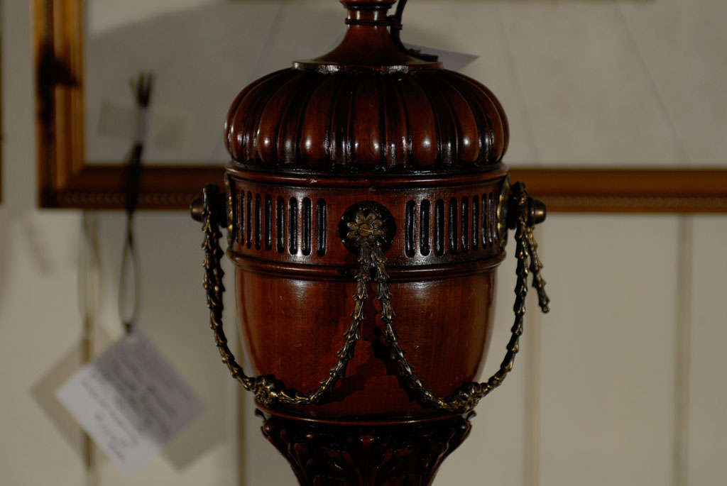 Wood Pair Urns as Lamps For Sale