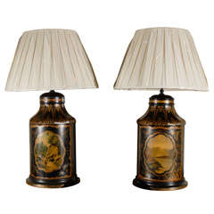 Antique Pair English Tea Tin Lamps