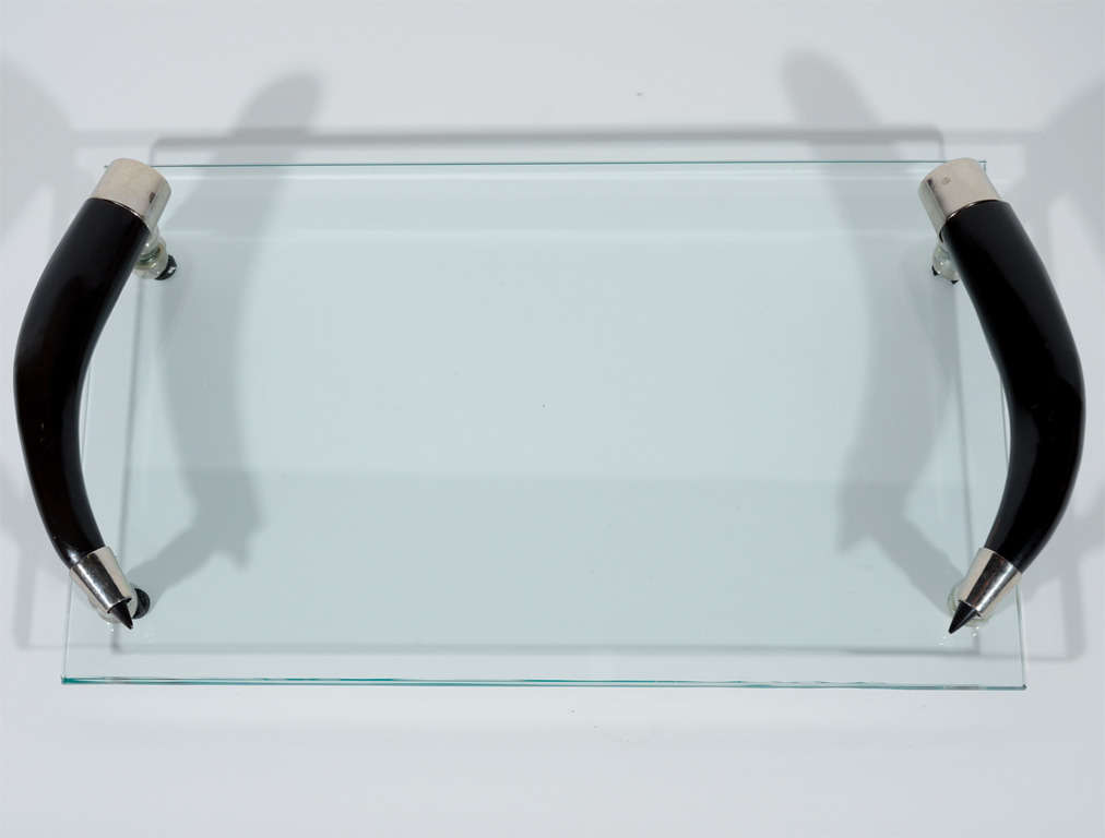 Modernist Glass Tray with Stylized Horn Handles In Excellent Condition In Fort Lauderdale, FL