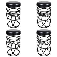 Set of Four Modernist Bar Stools with Asymmetrical Ring Design