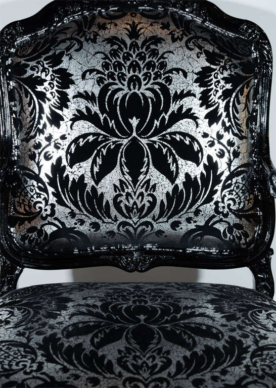 Hollywood Regency Bergere Chair in Embossed Velvet & Black Lacquer 1