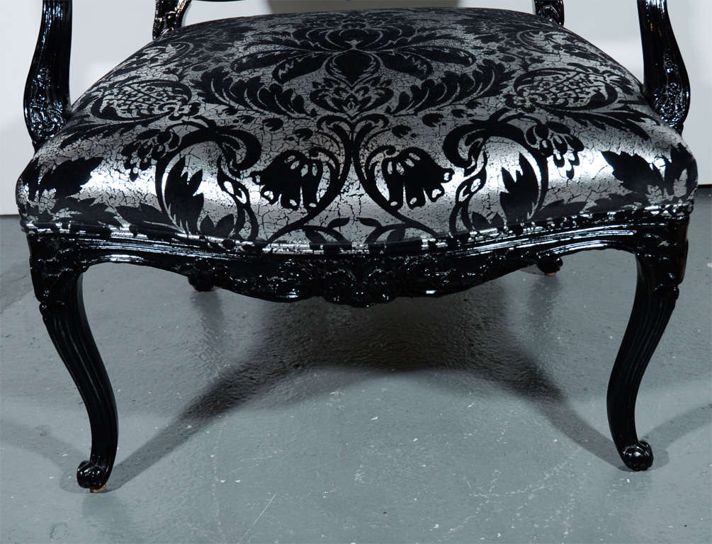 Hollywood Regency Bergere Chair in Embossed Velvet & Black Lacquer 2