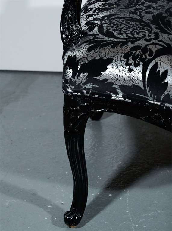 Hollywood Regency Bergere Chair in Embossed Velvet & Black Lacquer 3