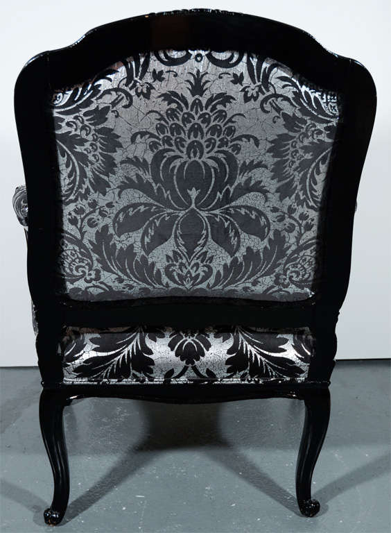 Hollywood Regency Bergere Chair in Embossed Velvet & Black Lacquer 5