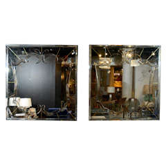 Pair of Spectacular Hollywood Smoked Mirrors with Shield Design