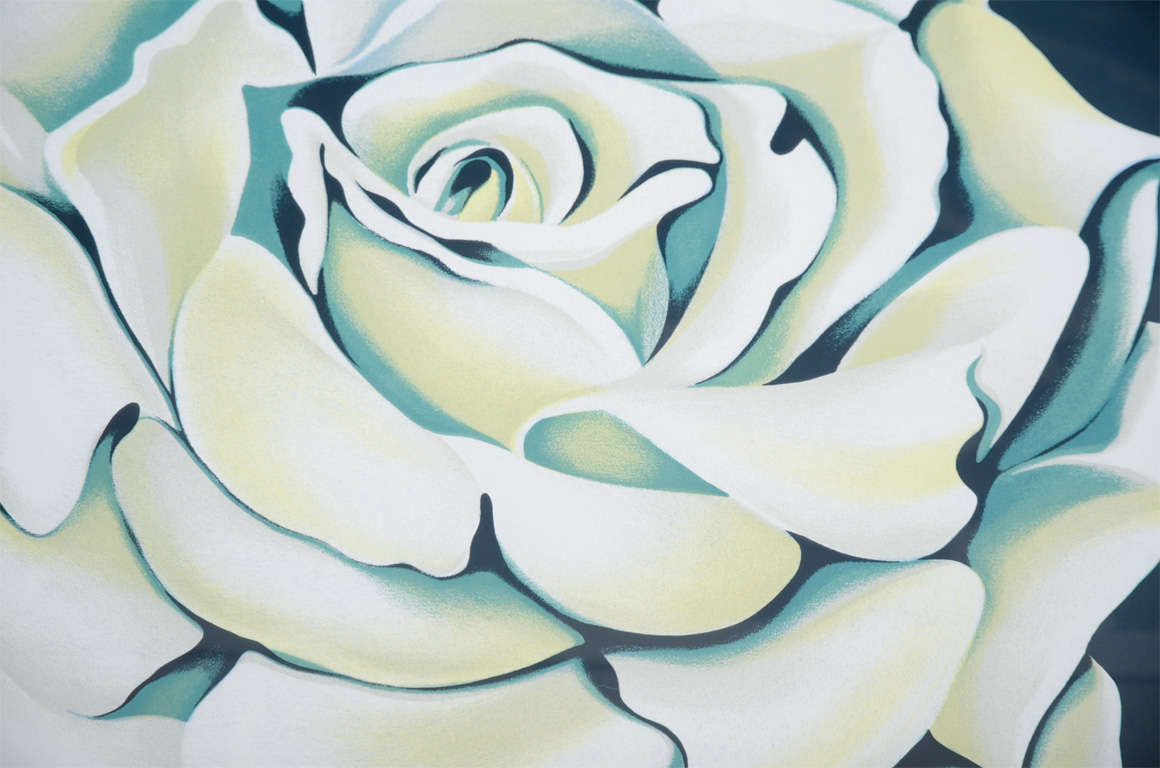 Painted Vintage White Rose Limited Edition Lithograph by Lowell Nesbitt
