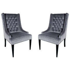 Pair of 1940's High Back Occasional Chairs in Gunmetal Mohair