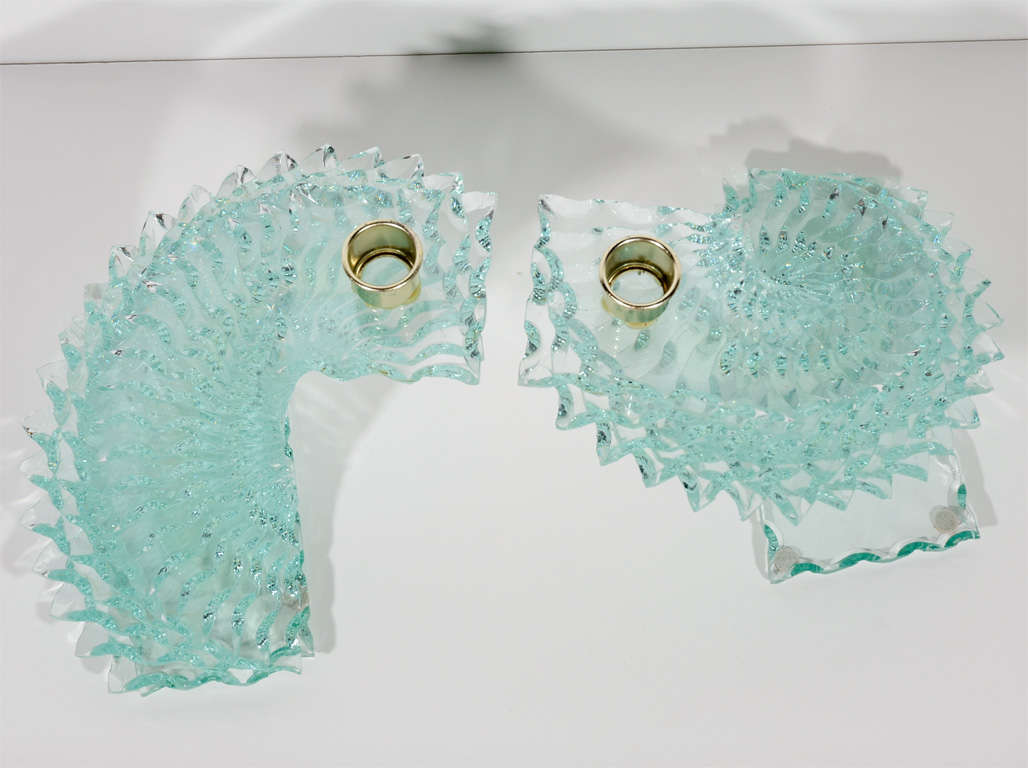 Pair of Stylized Spiral and Chain Beveled Glass Candle Holders 3