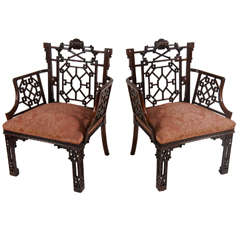 Antique Highly Important Pair of Chinese Chippendale Armchairs, Lord Leverhulme