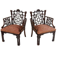 Highly Important Pair of Chinese Chippendale Armchairs, Lord Leverhulme