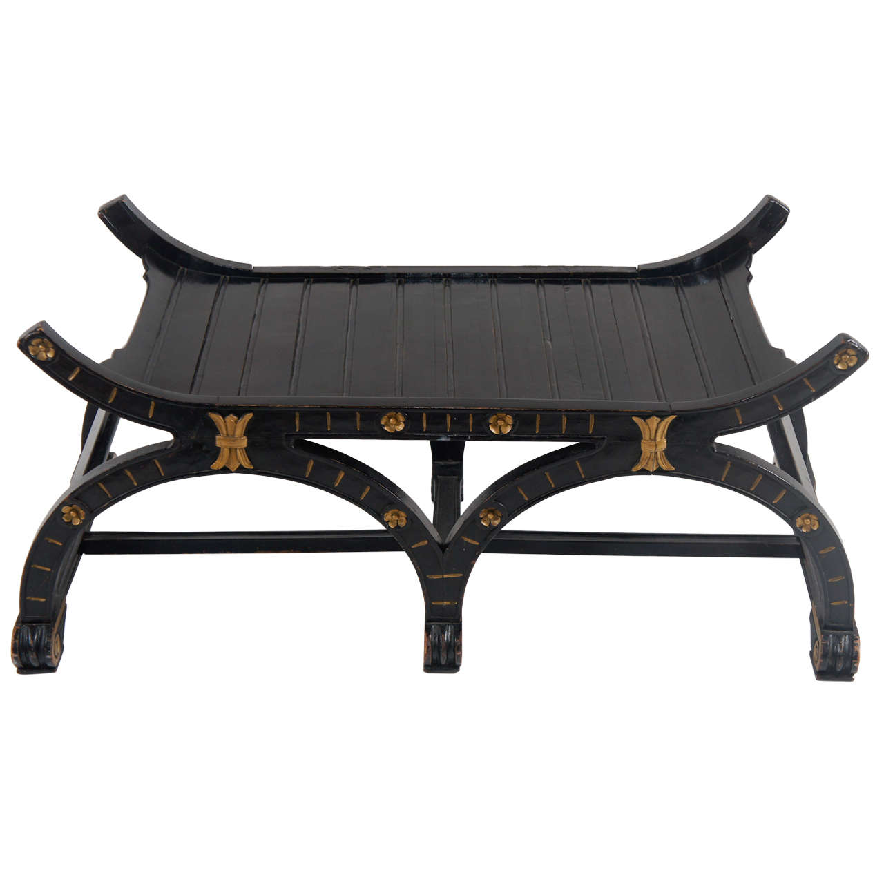 Russian Ebonized and Parcel Gilt Hall Bench or Low Table, circa 1860