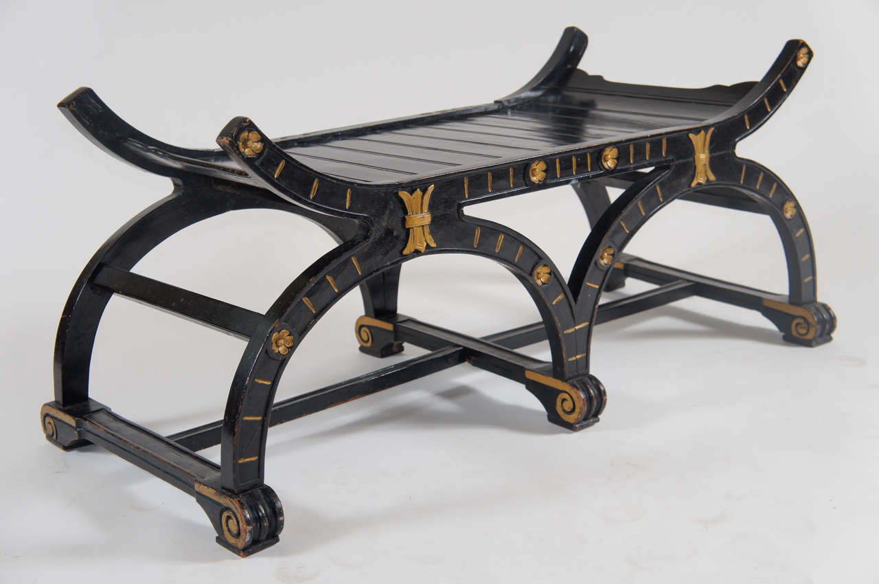 Russian Ebonized and Parcel Gilt Hall Bench or Low Table, circa 1860 In Excellent Condition In Kinderhook, NY
