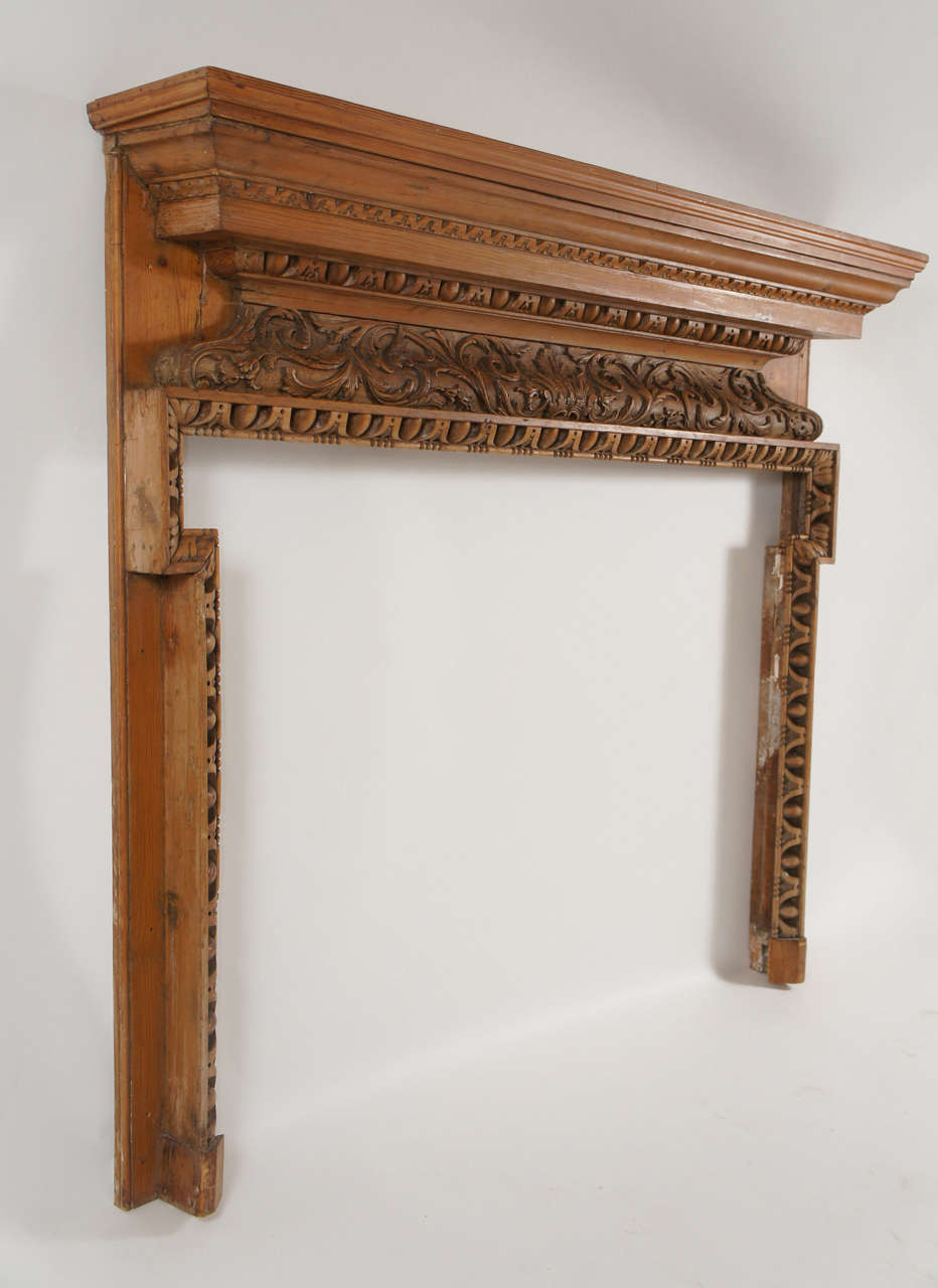 18th Century and Earlier Georgian Carved Pine and Lime Wood Fireplace Mantel, England, circa 1760