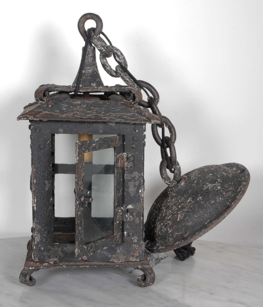 Cast Iron Hanging Lantern In Distressed Condition In New York, NY