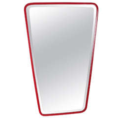 French Red Metal Oblong Wall Mirror