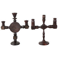 Spanish Style Carved Wood Candelabras