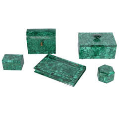 Exquisite Set of Various 5 Malachite Boxes