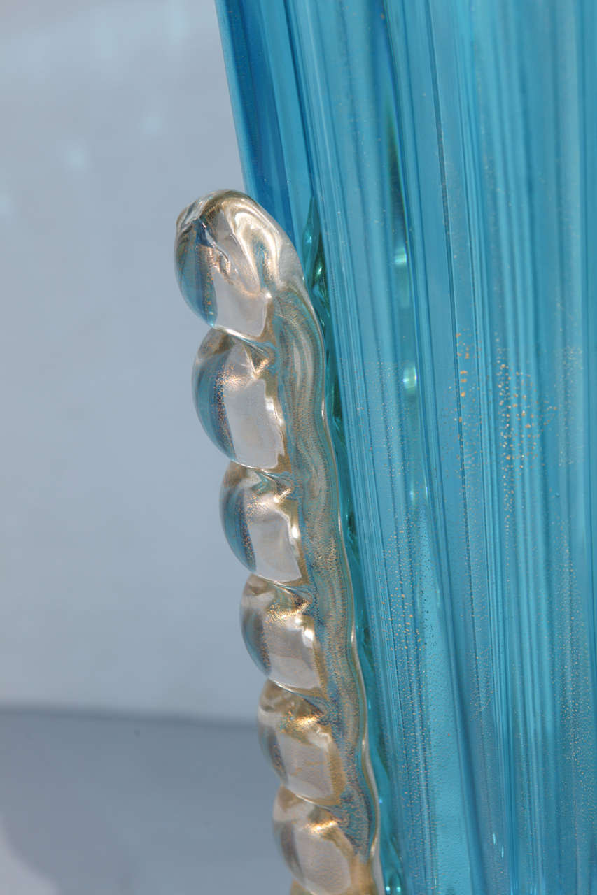 Murano Glass Beautiful Pair of Aquamarine Murano Vases