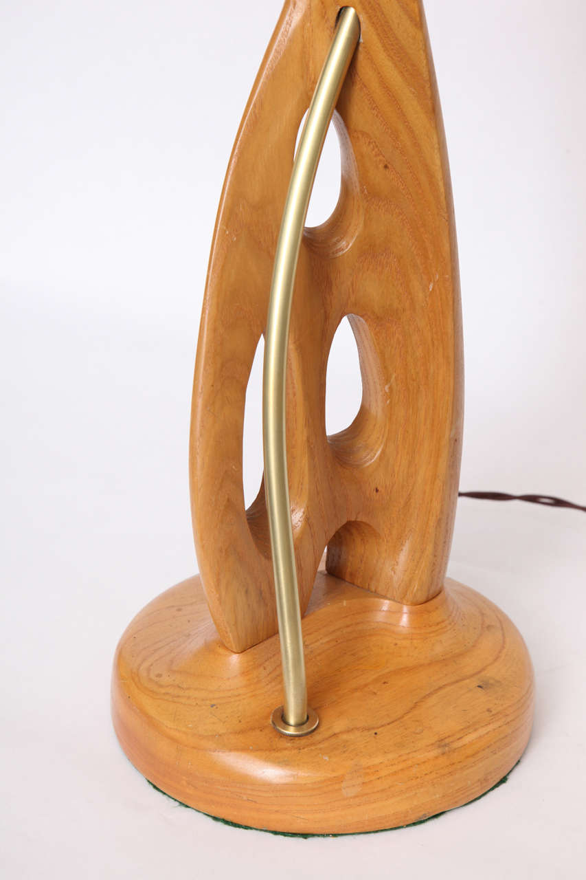 Brass Table Lamps Pair Mid Century Modern Sculptural wood and brass 1950's