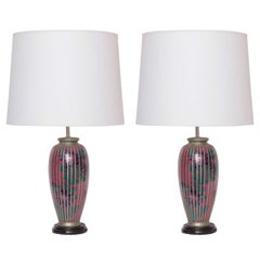  Table Lamps pair porcelain and silver Japan 1920's
