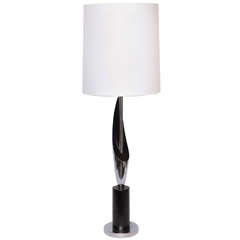 1960s Sculptural Polished Nickel and Lacquered Wood Table Lamp 7