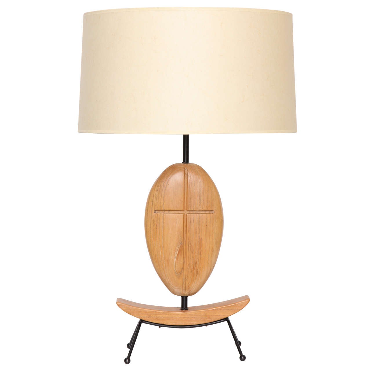 1950s Modernist Iron and Wood Sculptural Table Lamp For Sale at 1stdibs