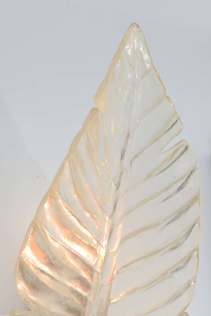 Late 20th Century Pair of Stunning Lucite Leaf Sconces