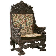 Antique Oversized Carved Medieval Throne Chair