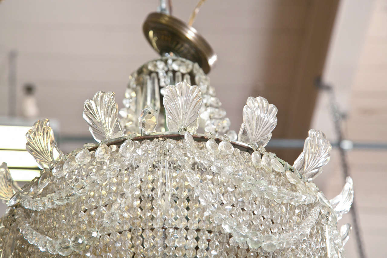 Antique Beaded Crystal Chandelier In Excellent Condition In Stamford, CT